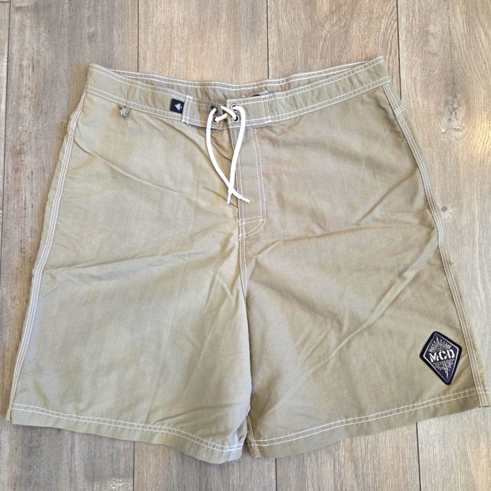 Vtg MCD More Core Division Board Shorts Mens 36 Solid Khaki Surf Y2K